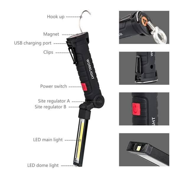360° Rotation Inspection Lamp LED + COB Flexible Cordless Rechargeable Work Light Outdoor Lighting - DailySale