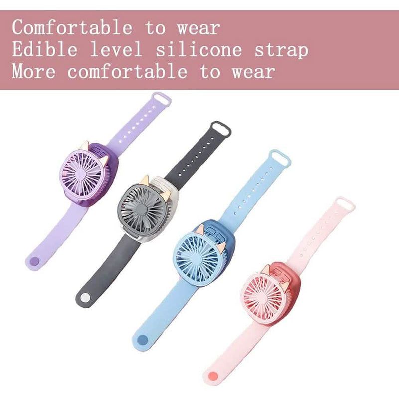 360°Rotation Kids Portable Wrist Strap Mini Watch Hand Held Fan Cat Design Sports & Outdoors - DailySale