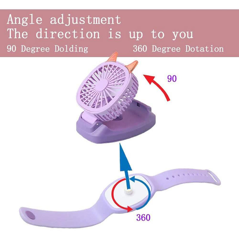360°Rotation Kids Portable Wrist Strap Mini Watch Hand Held Fan Cat Design Sports & Outdoors - DailySale