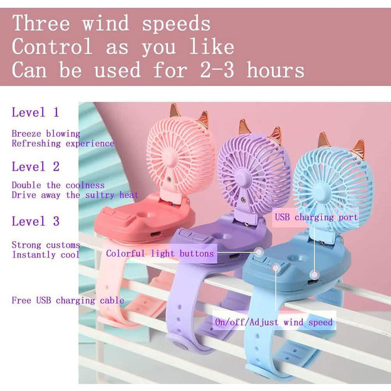 360°Rotation Kids Portable Wrist Strap Mini Watch Hand Held Fan Cat Design Sports & Outdoors - DailySale