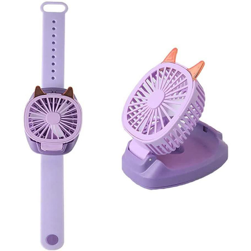 360°Rotation Kids Portable Wrist Strap Mini Watch Hand Held Fan Cat Design Sports & Outdoors Purple - DailySale