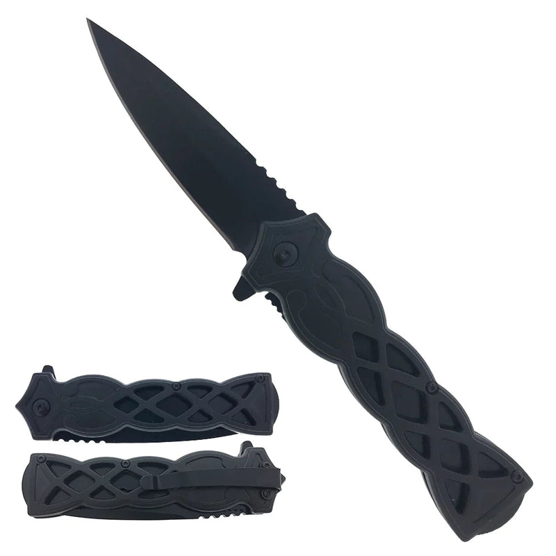 3.75" Weave Pattern Knife with ABS Handle Tactical Black - DailySale