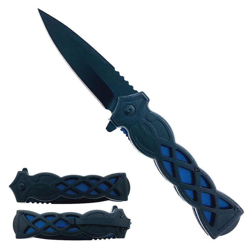 3.75" Weave Pattern Knife with ABS Handle Tactical Blue - DailySale