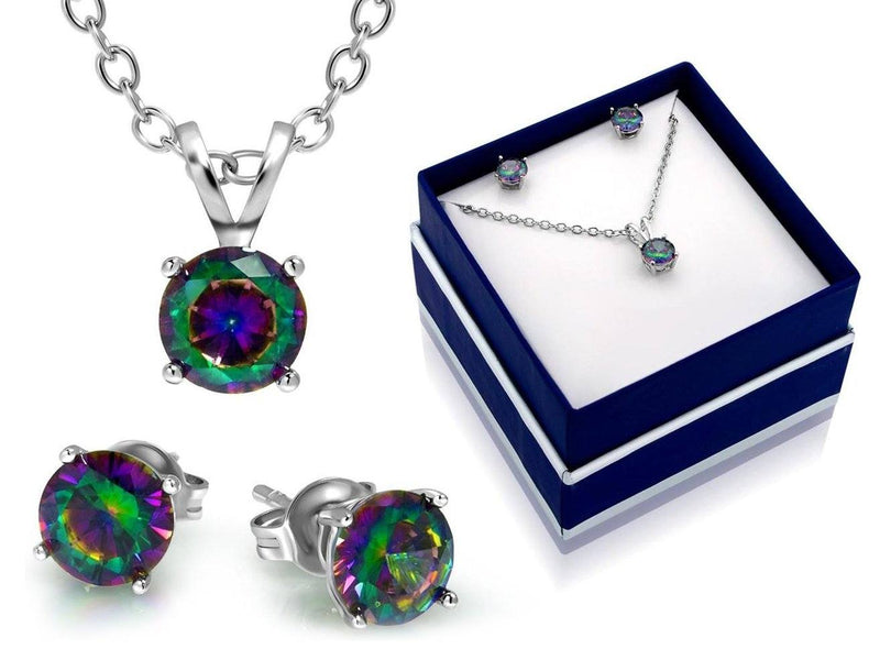 3CTW Round Rainbow Topaz Classic Necklace And Earring Set By MUIBLU Gems Jewelry - DailySale