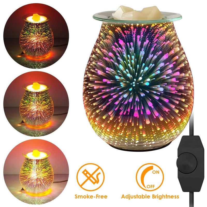 3D Fireworks Glass Wax Warmer Electric Wax Burner Night Lamp Wellness - DailySale