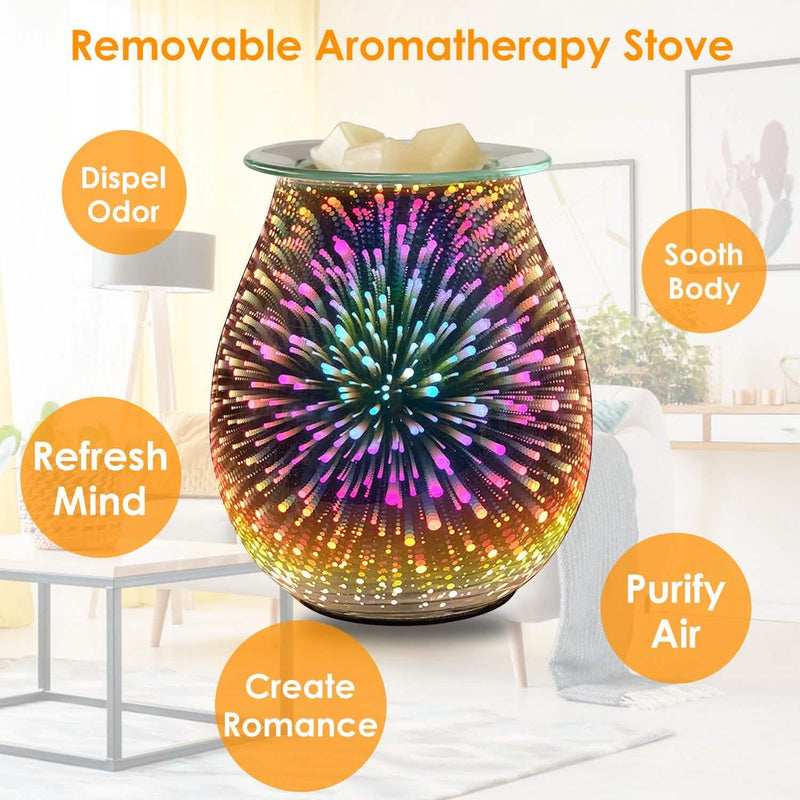 3D Fireworks Glass Wax Warmer Electric Wax Burner Night Lamp Wellness - DailySale