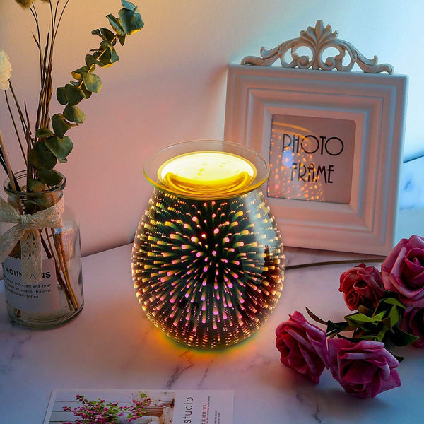 3D Fireworks Glass Wax Warmer Electric Wax Burner Night Lamp Wellness - DailySale