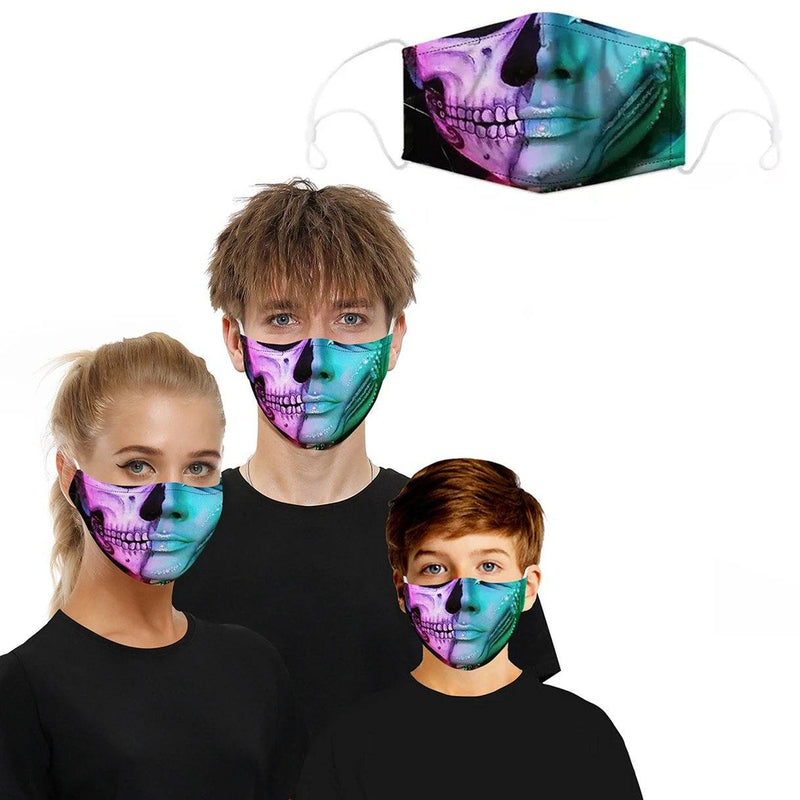 3D Halloween Special Scary Faces Reusable Face Masks Face Masks & PPE Neon Skull - DailySale