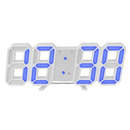 3D LED Digital Wall Clock Household Appliances White Blue - DailySale
