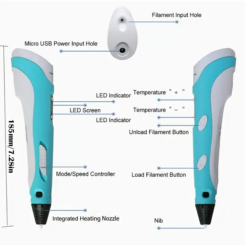 3D Printing Pen Kit 3D Drawing Pen with Led Display 12 Color