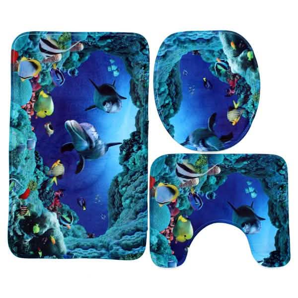 3D Printing Waterproof Shower Curtain Pedestal Rug Toilet Cover Bath Mat Set Bath - DailySale