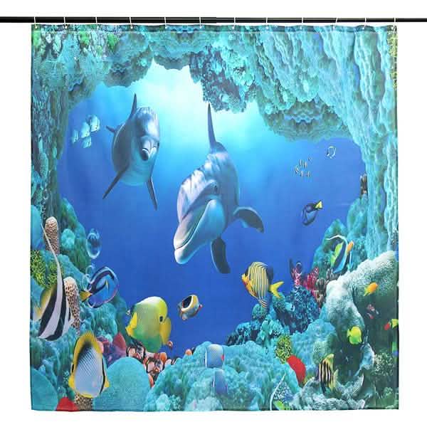 3D Printing Waterproof Shower Curtain Pedestal Rug Toilet Cover Bath Mat Set Bath - DailySale