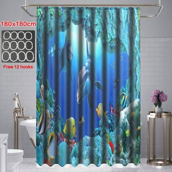 3D Printing Waterproof Shower Curtain Pedestal Rug Toilet Cover Bath Mat Set Bath - DailySale