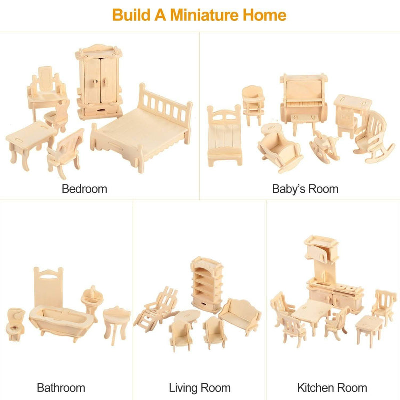 3d Wooden Dollhouse Furniture Puzzles Toys & Games - DailySale