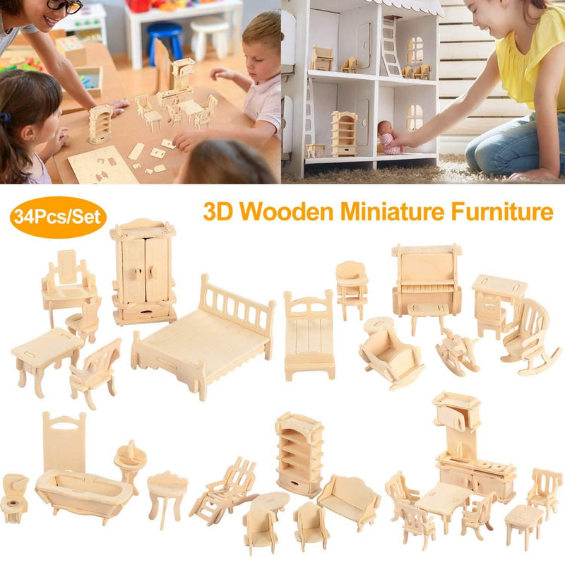 3d Wooden Dollhouse Furniture Puzzles Toys & Games - DailySale