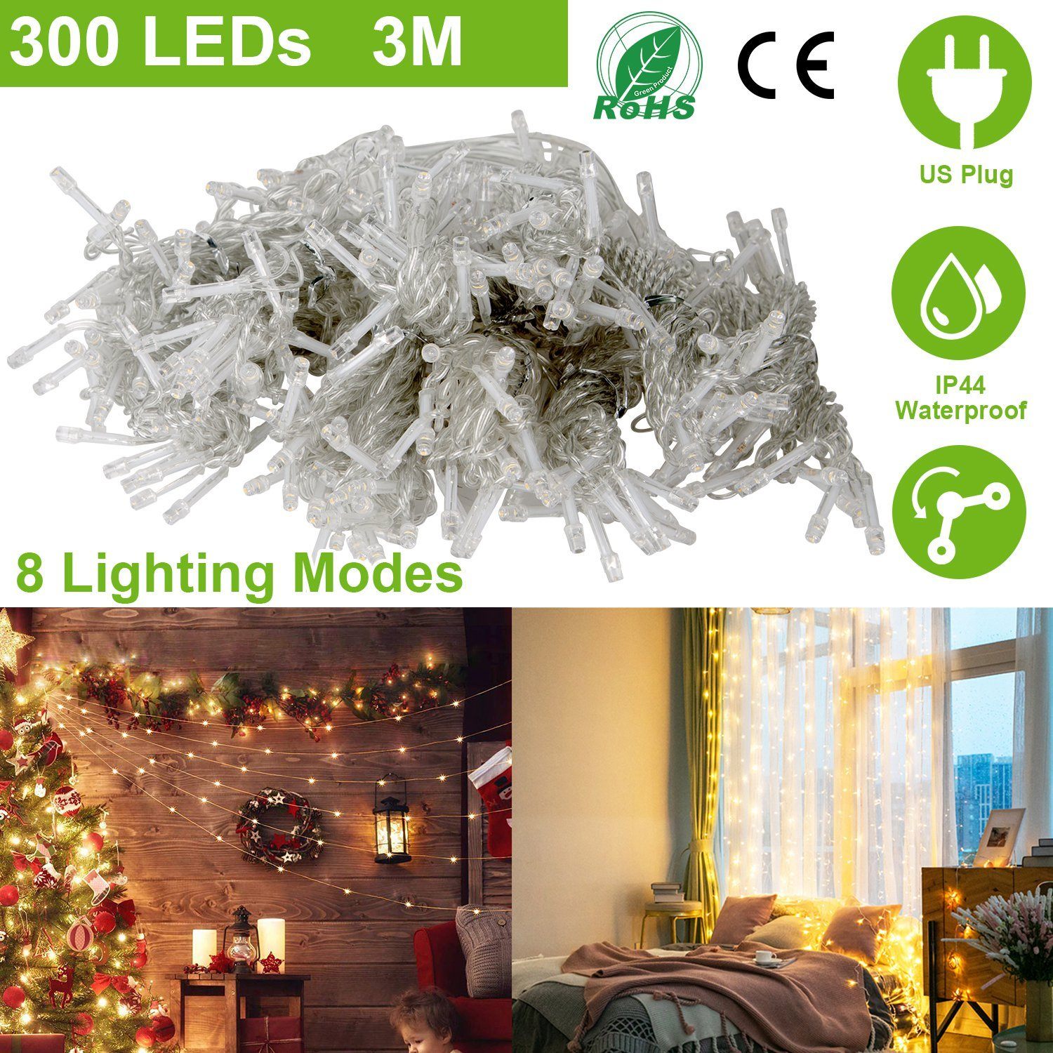 3M 300 LEDs String Curtain Light with Remote Outdoor Lighting - DailySale