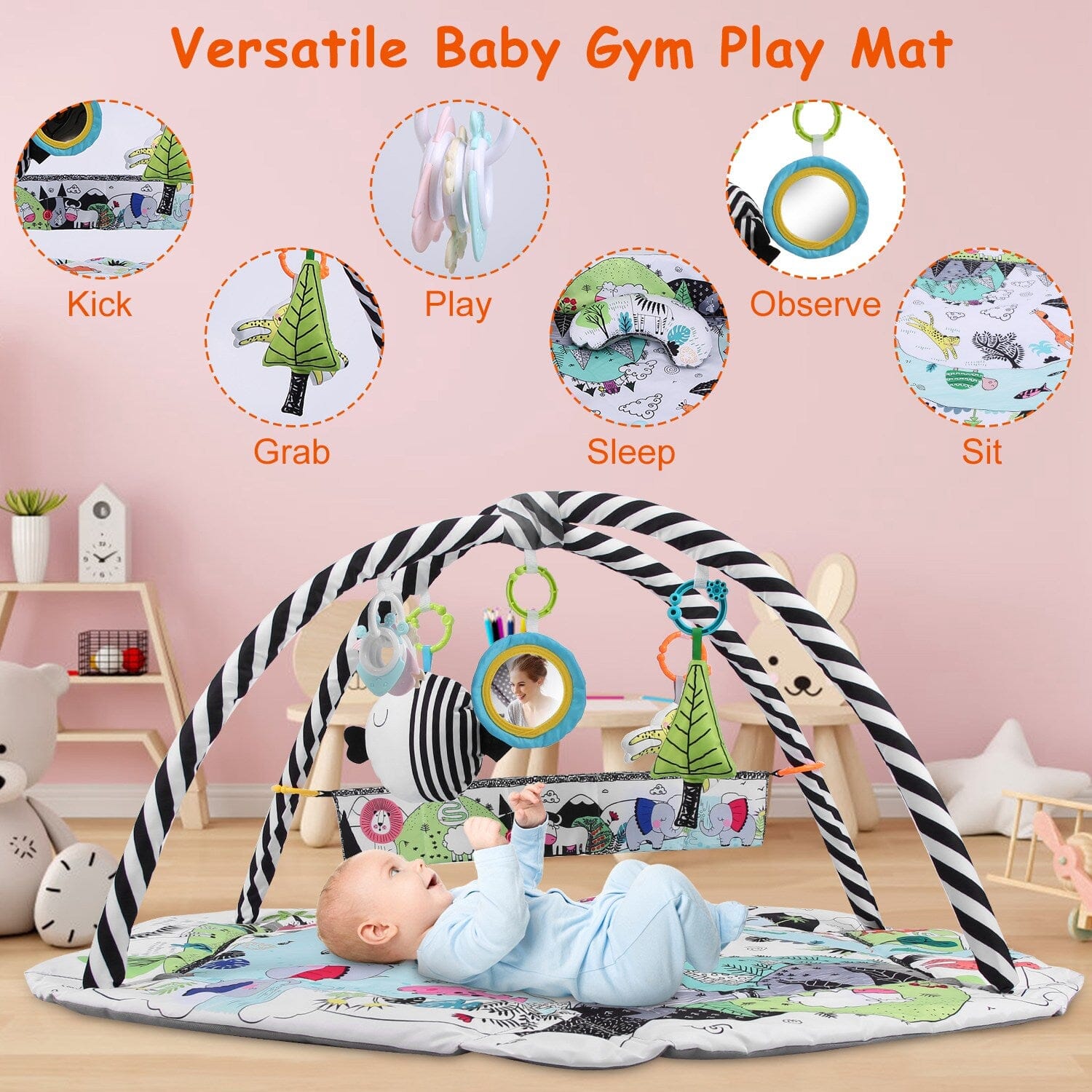 4-in-1 Baby Gym Play Mat Ball Pit with Pillow 18 Balls 9 Toys for 0-3 Years Old Baby - DailySale