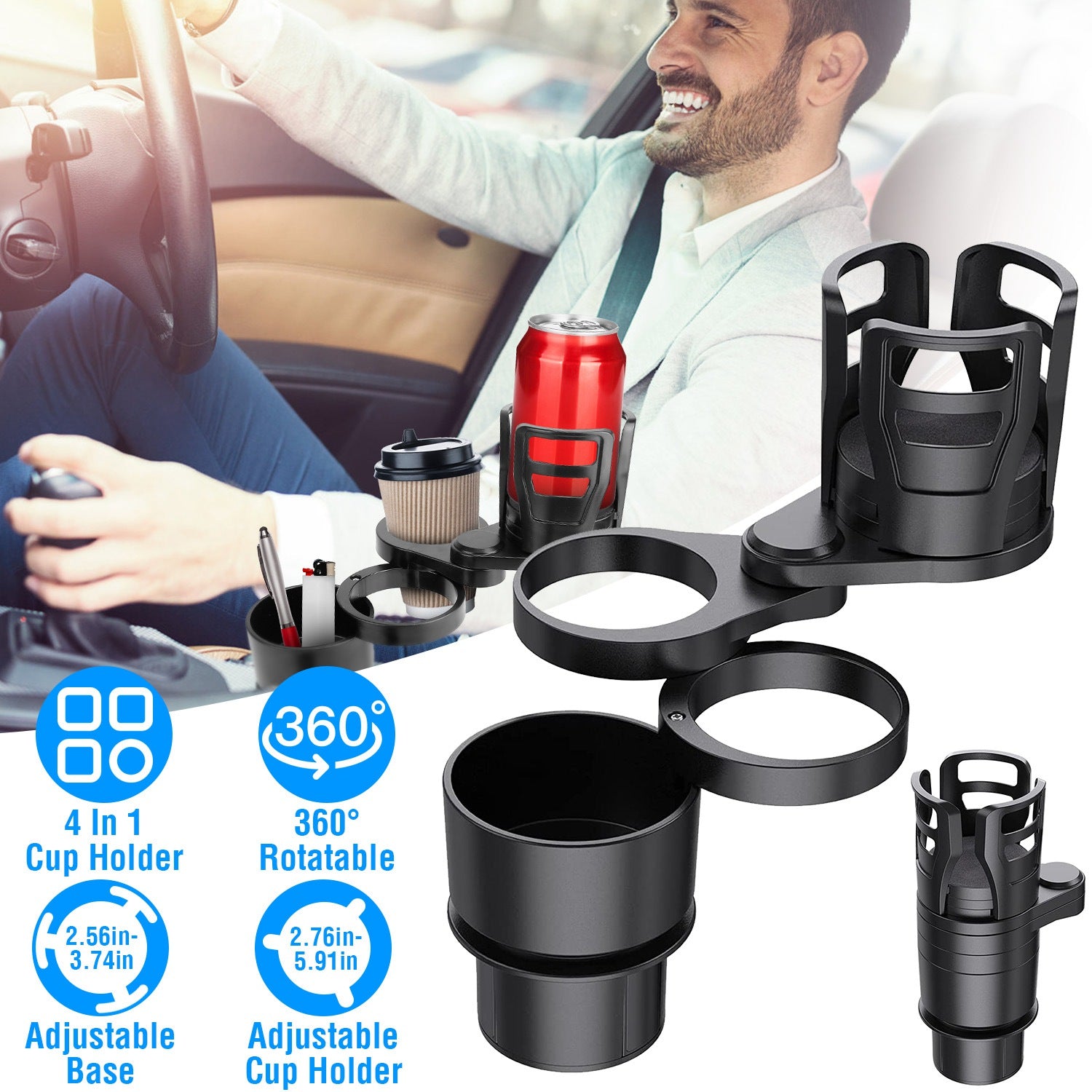 4-in-1 Car Cup Holder Automotive - DailySale