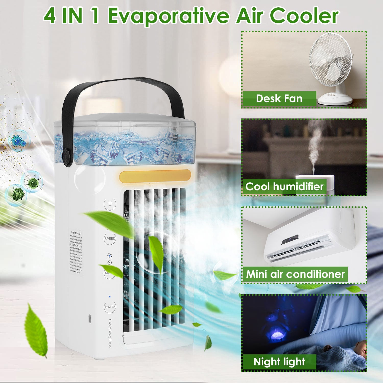 4-in-1 Evaporative Air Cooler Water Mist Cooling Fan Household Appliances - DailySale