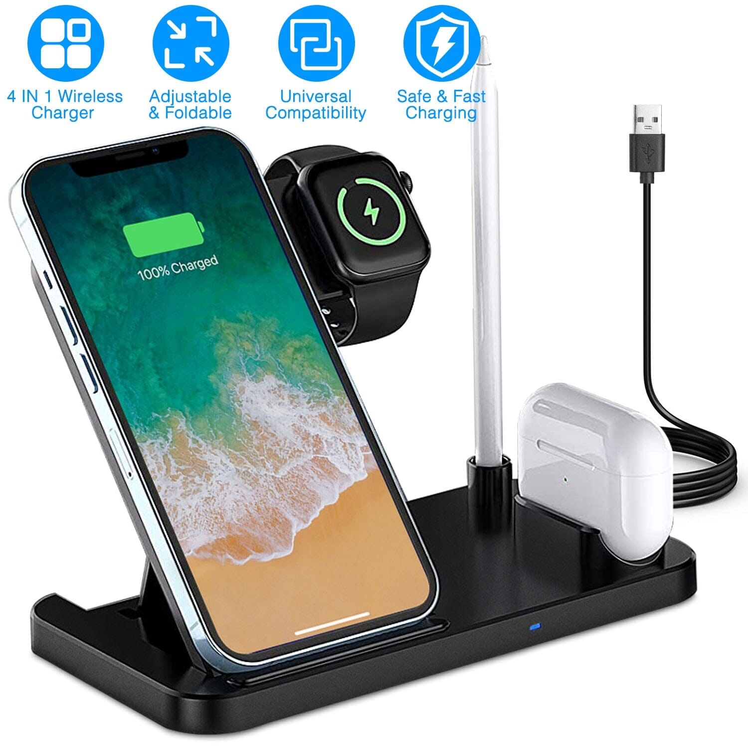 4-in-1 Foldable Wireless Charger Mobile Accessories - DailySale