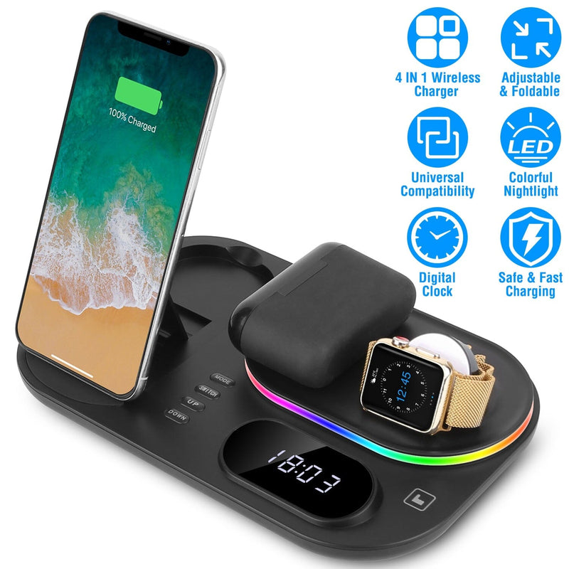 4-in-1 Foldable Wireless Charging Station Stand Dock Mobile Accessories - DailySale
