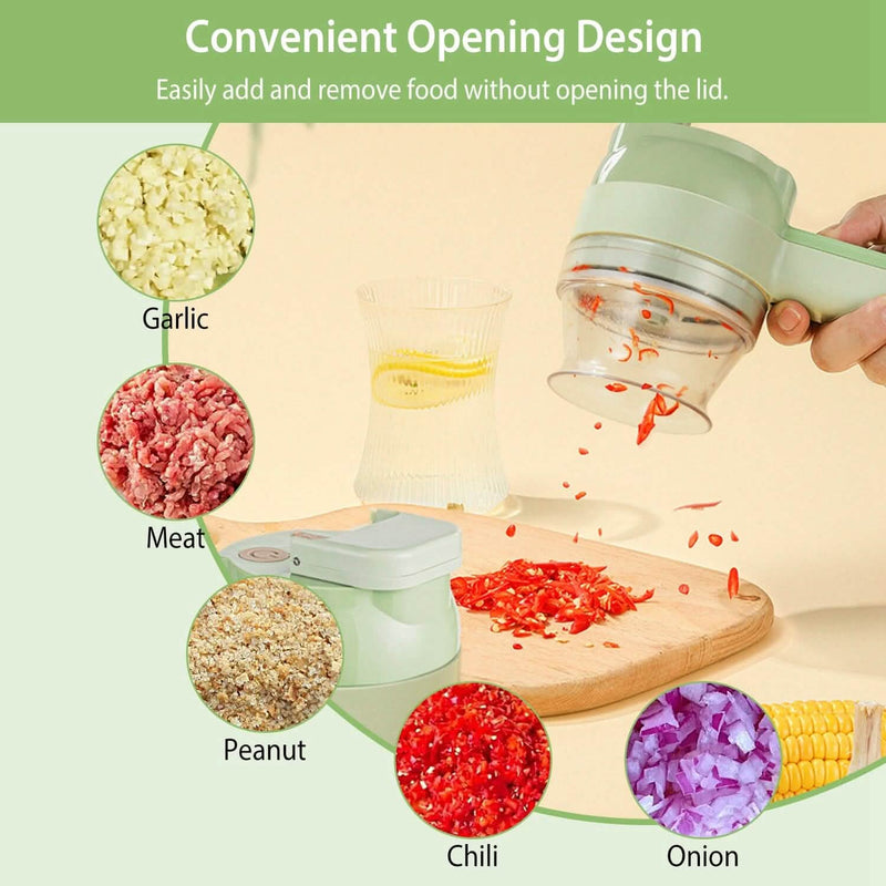 4-in-1 Handheld Electric Vegetable Chopper, Grinder, Slicer and Dicer Kitchen Tools & Gadgets - DailySale