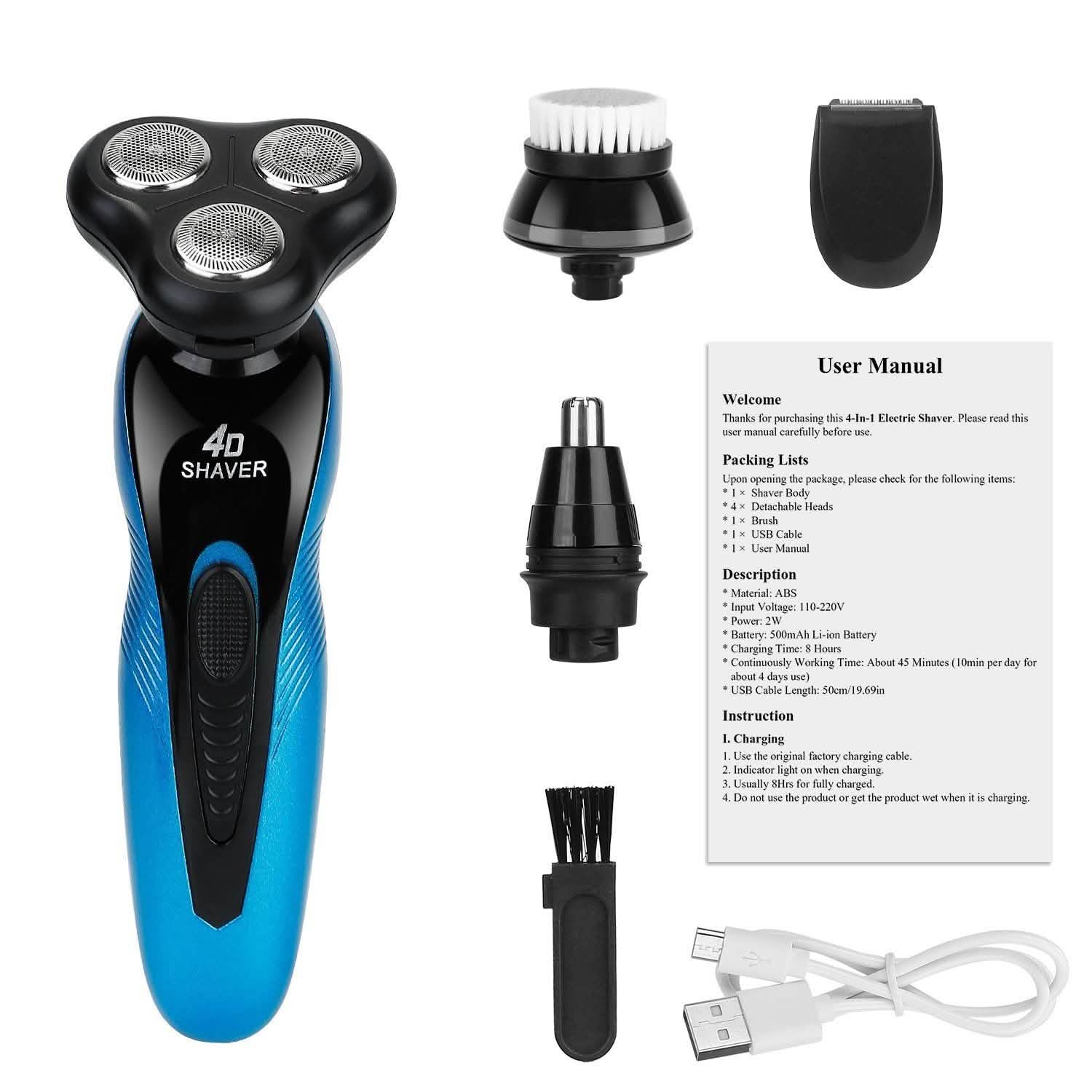 4-in-1 IPX7 Waterproof Beard Trimmer Cordless Razor for Men Men's Grooming - DailySale