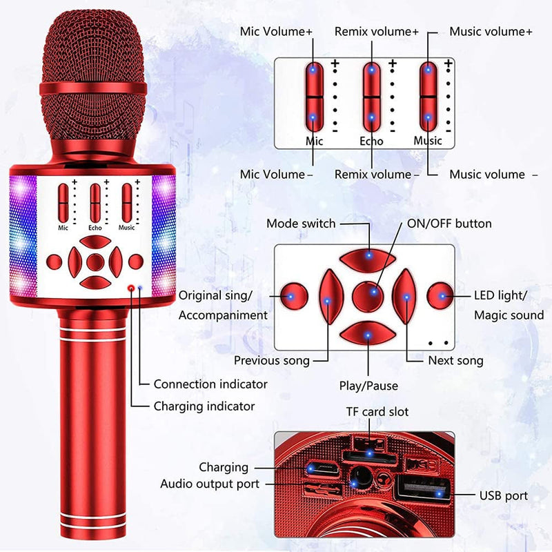 4-in-1 Karaoke Machine Microphone with LED Lights Headphones & Audio - DailySale