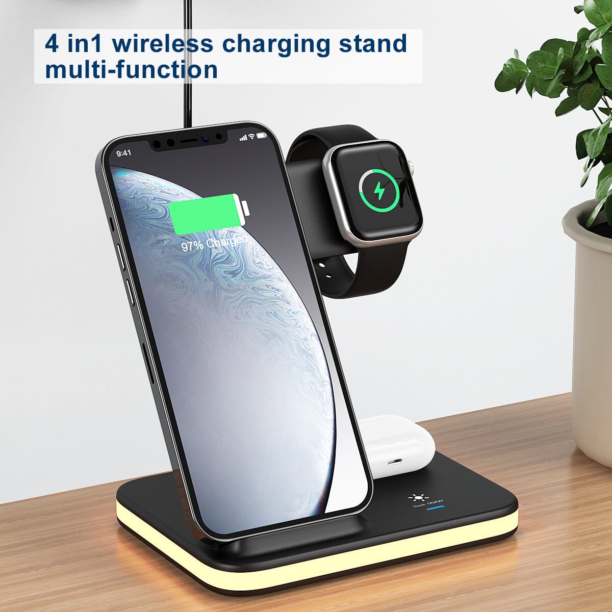 4-in-1 Wireless Charging Stand with Night Light Mobile Accessories - DailySale