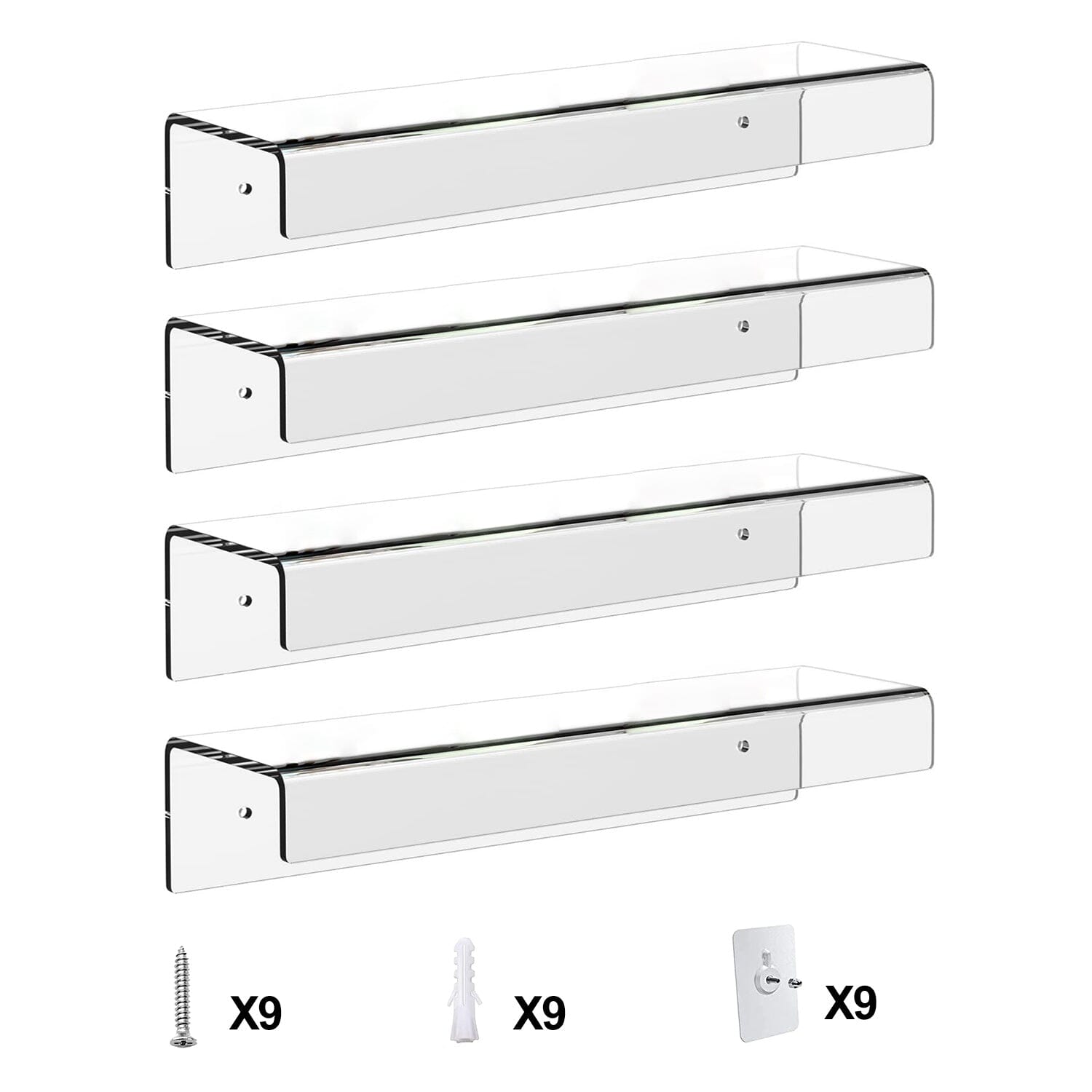 4-Pack: 15 inches Clear Acrylic Floating Shelves with 2 Mounting Ways Closet & Storage - DailySale