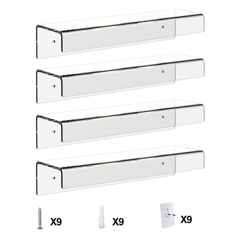 4-Pack: 15 inches Clear Acrylic Floating Shelves with 2 Mounting Ways Closet & Storage - DailySale