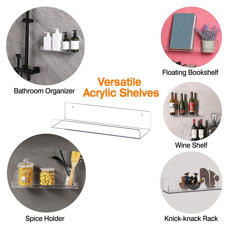 4-Pack: 15 inches Clear Acrylic Floating Shelves with 2 Mounting Ways Closet & Storage - DailySale