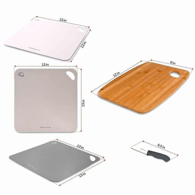 4-Pack: Bartollo Non-Slip Cutting Boards with Free Knife Kitchen Essentials - DailySale