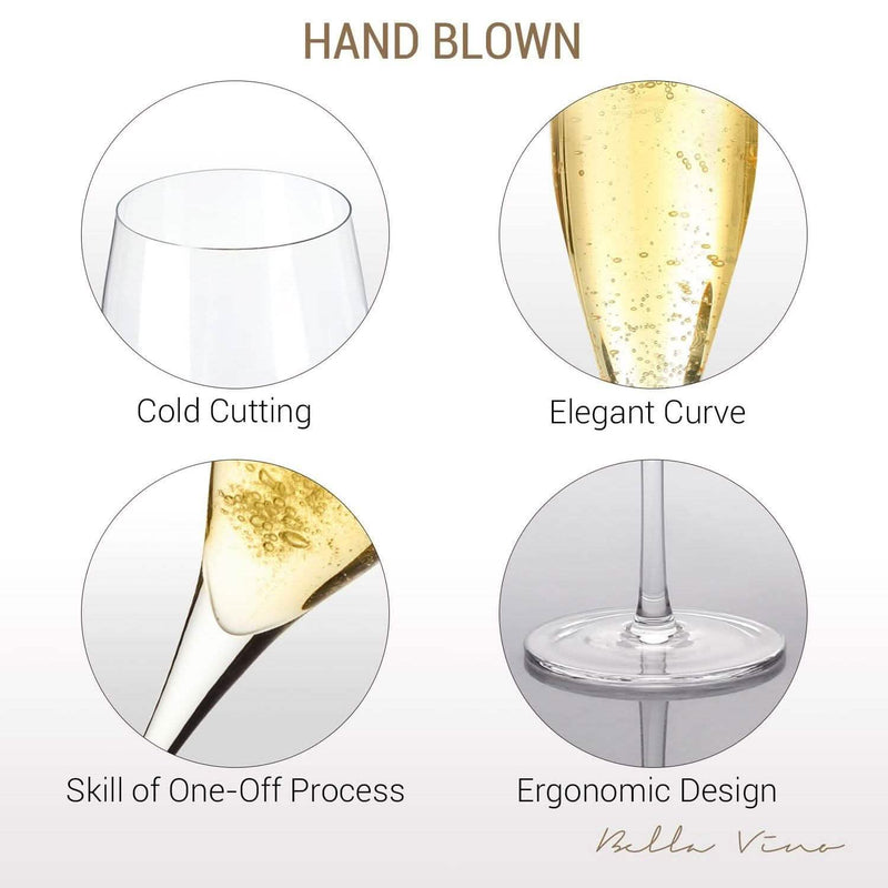 4-Pack: Bella Vino Standard Hand Blown Crystal Red/White Wine Glasses Everything Else - DailySale