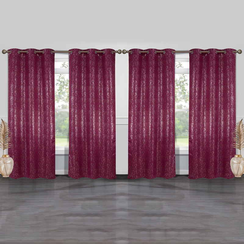 4-Pack: Cassie Metallic Textured Blackout Room Darkening Grommet Top Curtains Lighting & Decor Burgundy - DailySale
