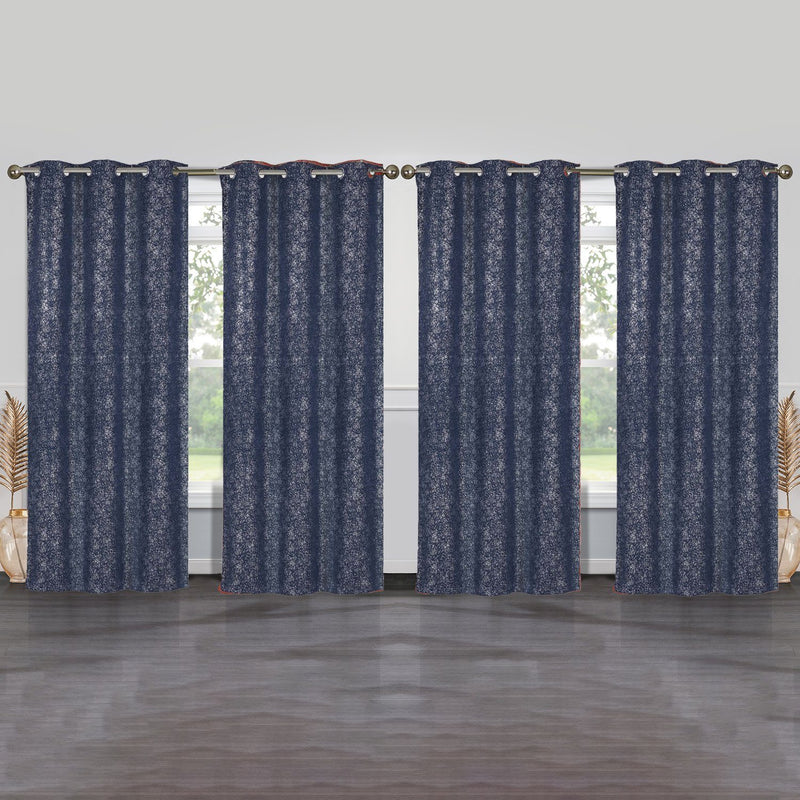 4-Pack: Cassie Metallic Textured Blackout Room Darkening Grommet Top Curtains Lighting & Decor Navy - DailySale