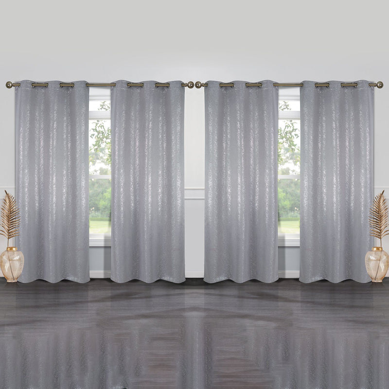 4-Pack: Cassie Metallic Textured Blackout Room Darkening Grommet Top Curtains Lighting & Decor Silver - DailySale