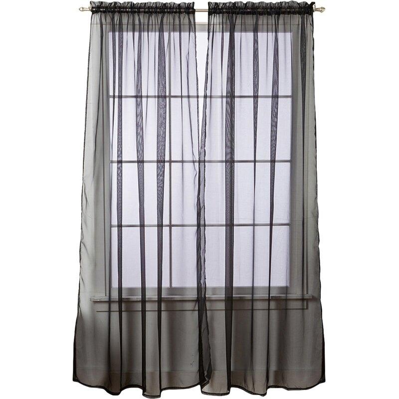 4-Pack: Dorian Solid Sheer Rod Pocket Curtain Panels Furniture & Decor Black - DailySale