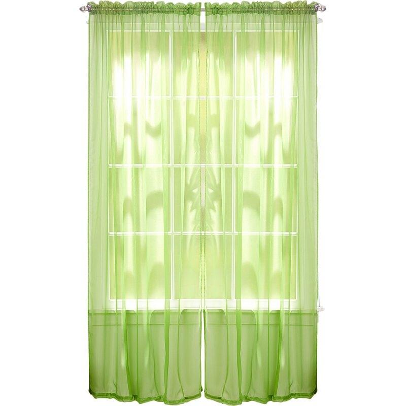 4-Pack: Dorian Solid Sheer Rod Pocket Curtain Panels Furniture & Decor Lime - DailySale