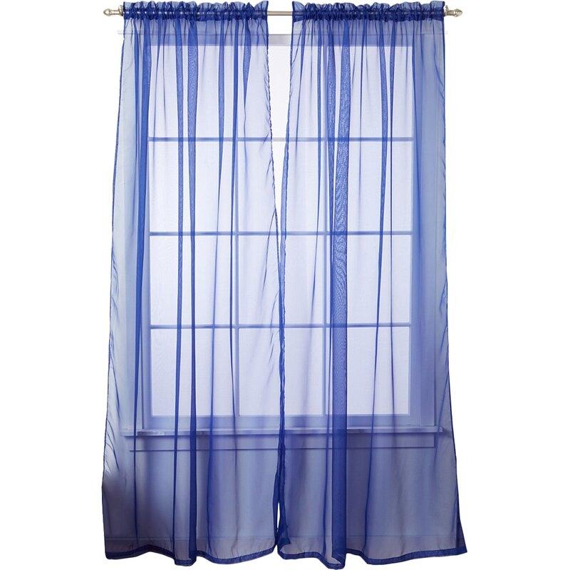 4-Pack: Dorian Solid Sheer Rod Pocket Curtain Panels Furniture & Decor Navy Blue - DailySale