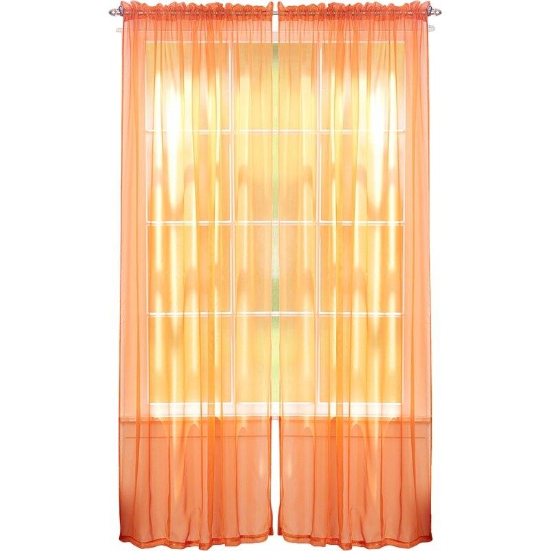 4-Pack: Dorian Solid Sheer Rod Pocket Curtain Panels Furniture & Decor Orange - DailySale