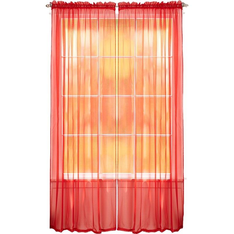 4-Pack: Dorian Solid Sheer Rod Pocket Curtain Panels Furniture & Decor Red - DailySale