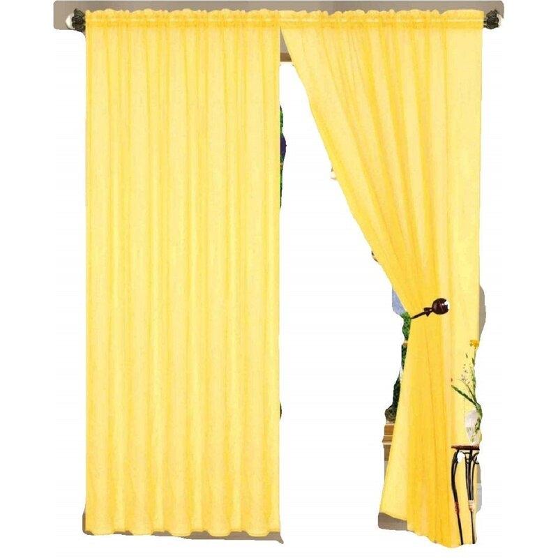 4-Pack: Dorian Solid Sheer Rod Pocket Curtain Panels Furniture & Decor Yellow - DailySale