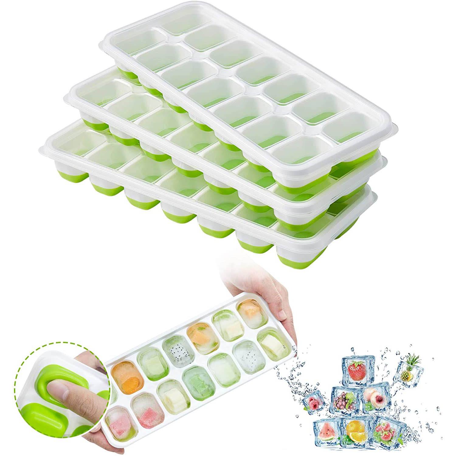 4-Pack: Easy-Release Silicone & Flexible 14-Ice Cube Trays with Spill-Resistant Removable Lid Kitchen & Dining - DailySale