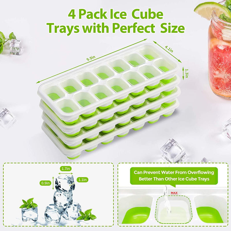 4-Pack: Easy-Release Silicone & Flexible 14-Ice Cube Trays with Spill-Resistant Removable Lid Kitchen & Dining - DailySale