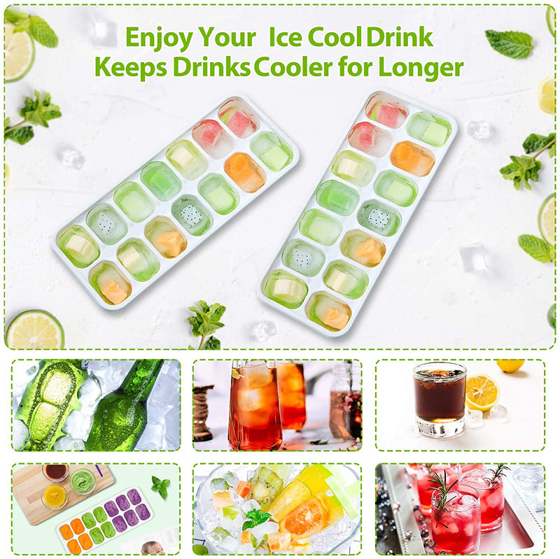4-Pack: Easy-Release Silicone & Flexible 14-Ice Cube Trays with Spill-Resistant Removable Lid Kitchen & Dining - DailySale
