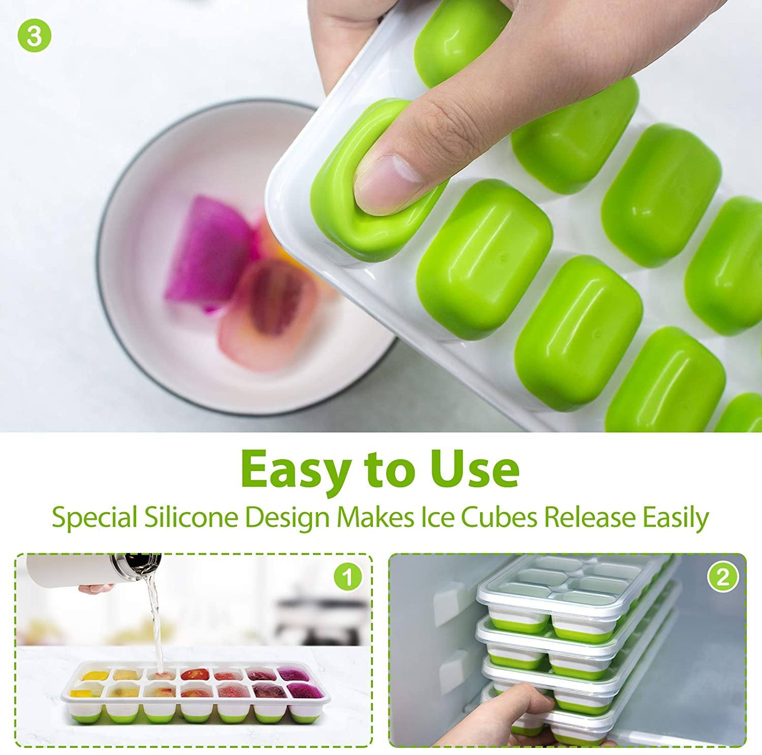 4-Pack: Easy-Release Silicone & Flexible 14-Ice Cube Trays with Spill-Resistant Removable Lid Kitchen & Dining - DailySale