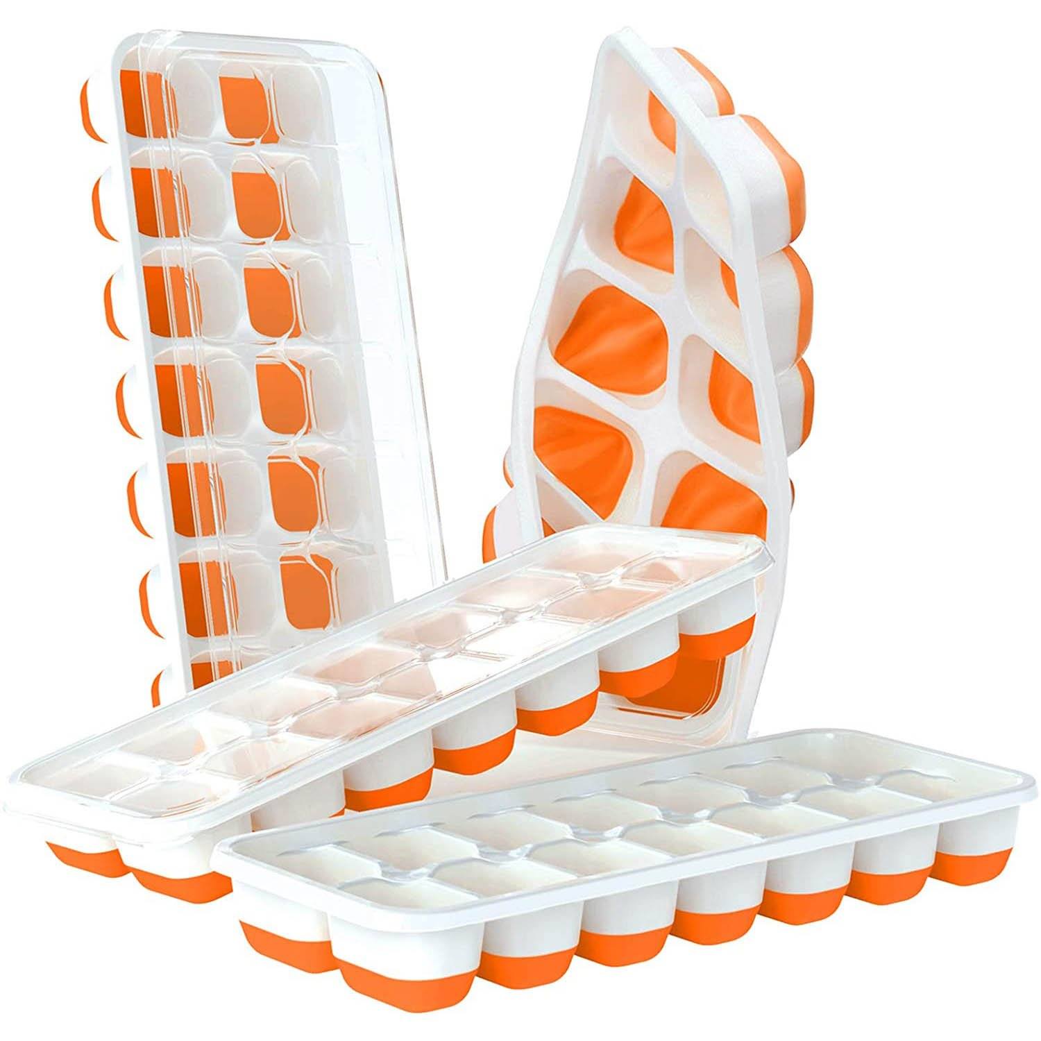 4-Pack: Easy-Release Silicone & Flexible 14-Ice Cube Trays with Spill-Resistant Removable Lid Kitchen & Dining Orange - DailySale