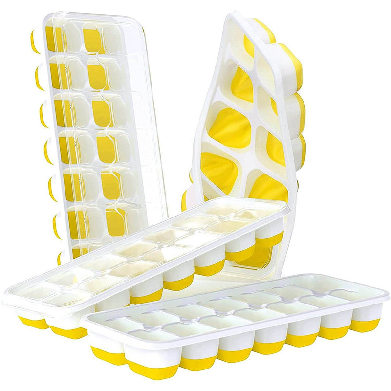 4-Pack: Easy-Release Silicone & Flexible 14-Ice Cube Trays with Spill-Resistant Removable Lid Kitchen & Dining Yellow - DailySale