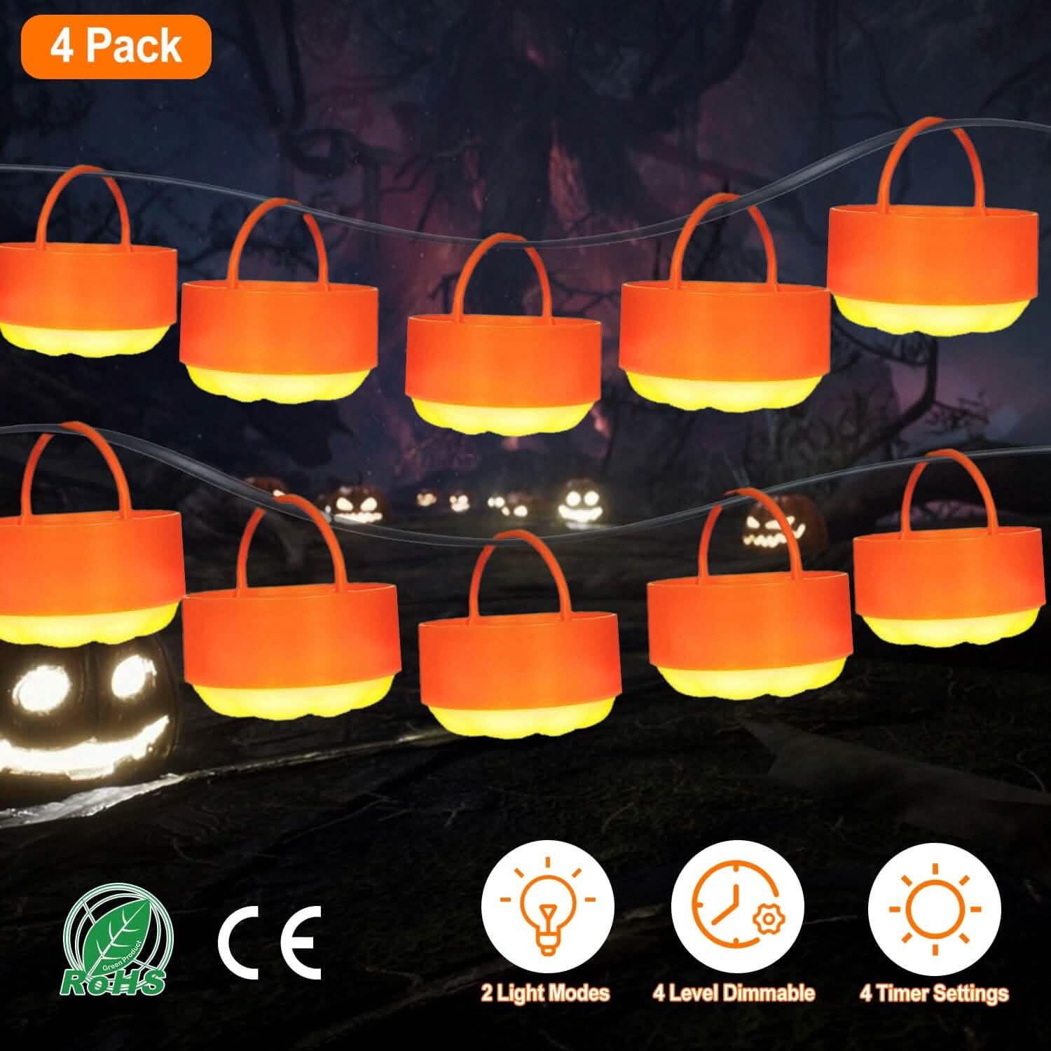 4-Pack: Halloween LED Pumpkin Lights Battery Operated with 2 Light Modes 4 Timer Setting Holiday Decor & Apparel - DailySale